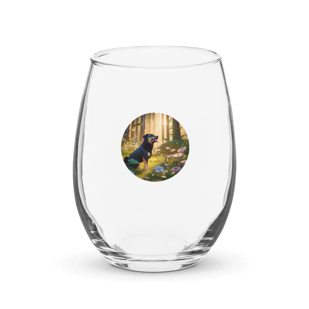 PugMug Custom Blue Stemless Wine Glass