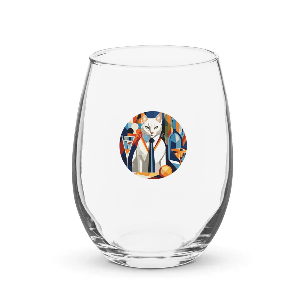PugMug Custom White Companion Cat Stemless Wine Glass
