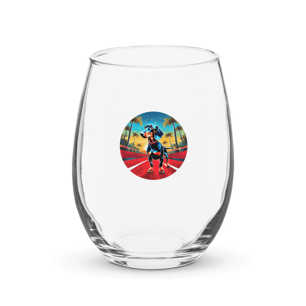 PugMug Custom Black Dachshund Stemless Wine Glass