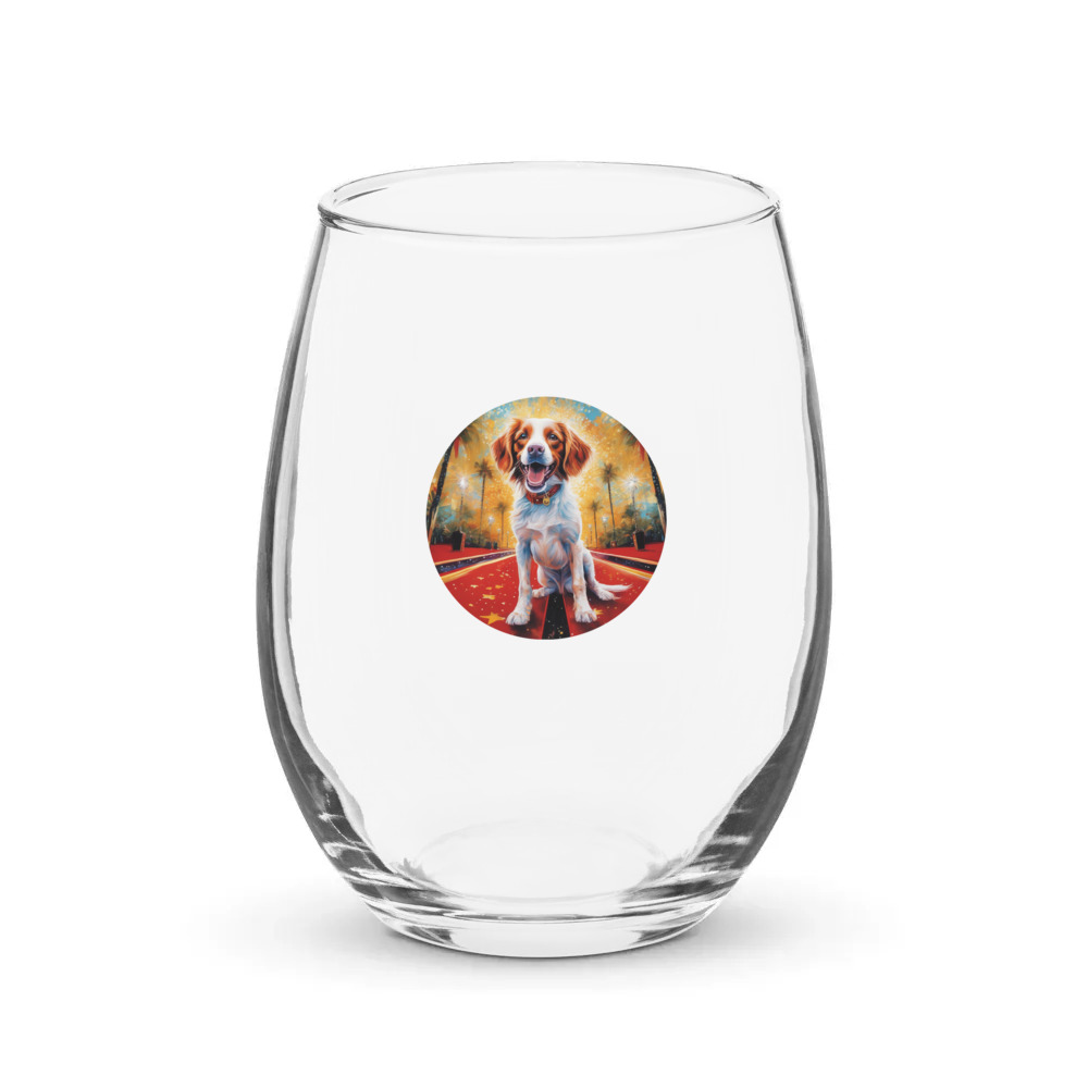 PugMug Custom Brittany Dog Stemless Wine Glass