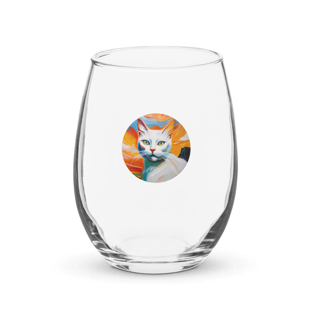 PugMug Custom White Companion Cat Stemless Wine Glass