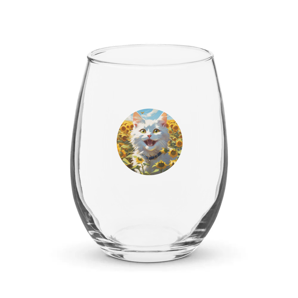 PugMug Custom White Companion Cat Stemless Wine Glass