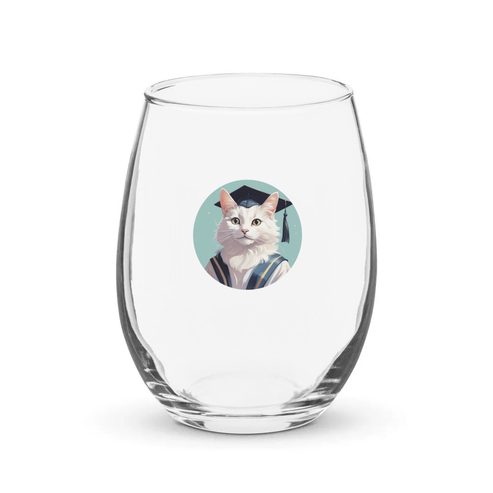 PugMug Custom White Companion Cat Stemless Wine Glass