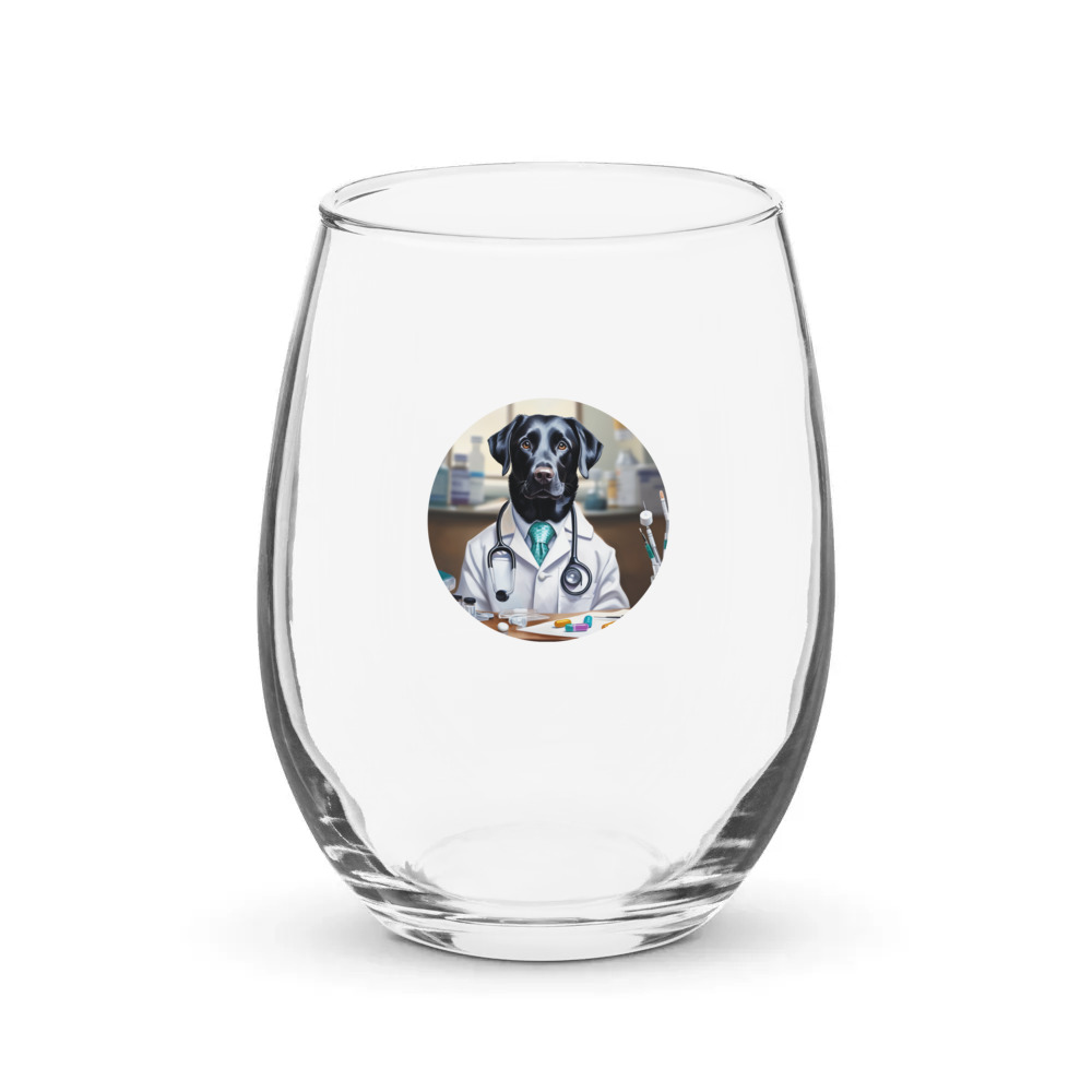 PugMug Custom Black Labrador Retriever Stemless Wine Glass