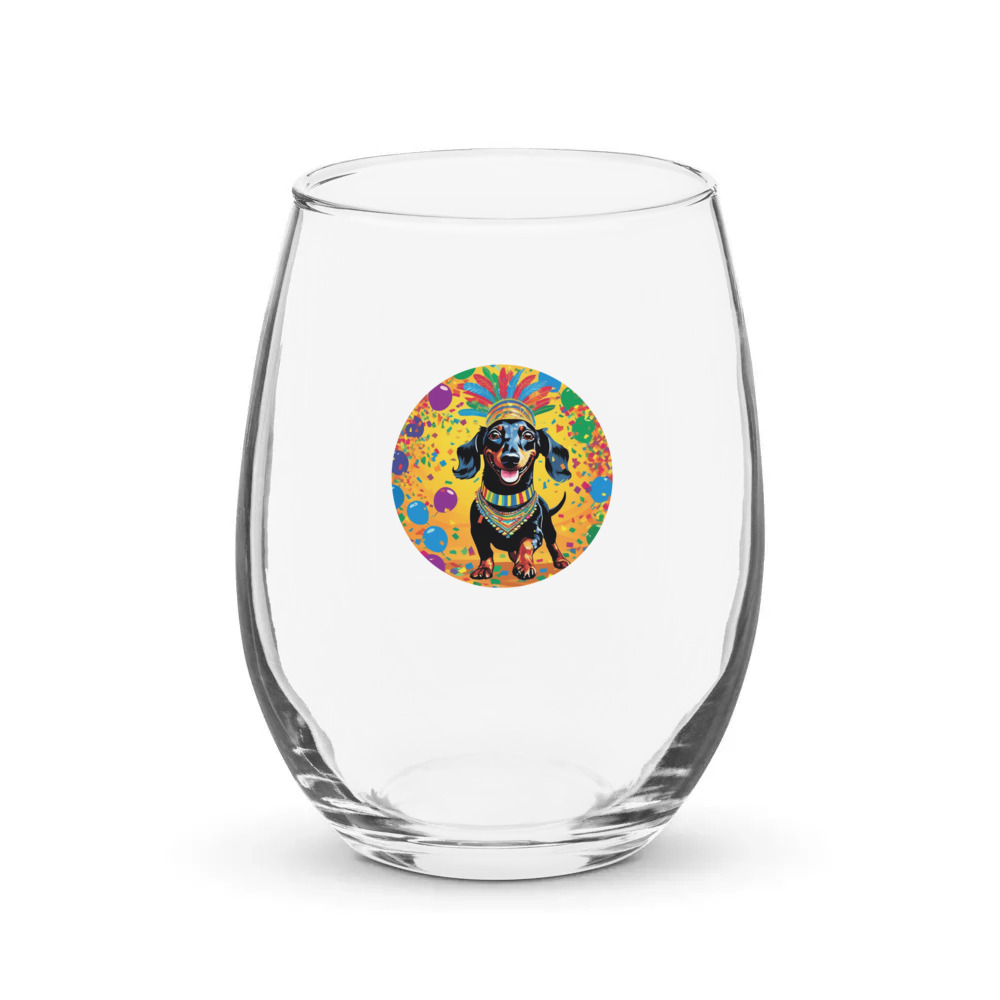 PugMug Custom Black Dachshund Stemless Wine Glass