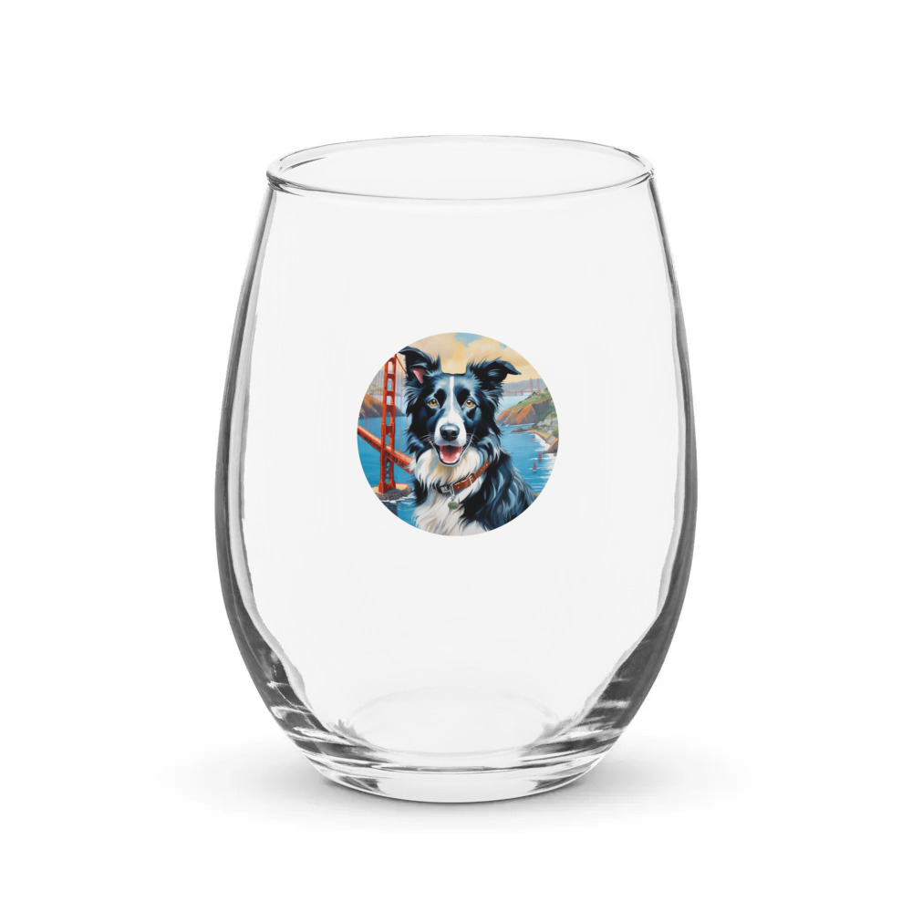 PugMug Custom Border Collie Stemless Wine Glass