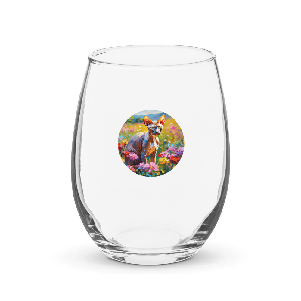 PugMug Custom Tabby Sphynx Cat Stemless Wine Glass