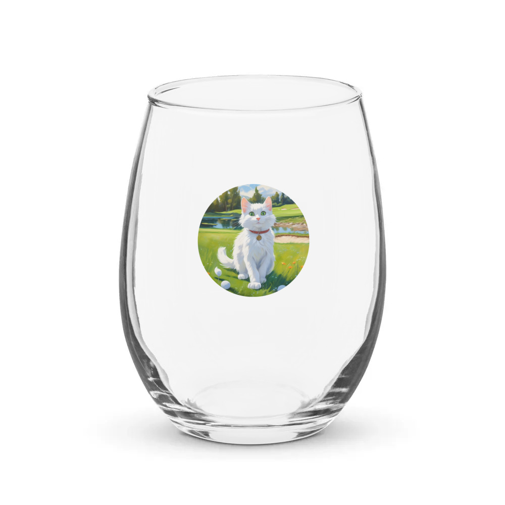 PugMug Custom White Companion Cat Stemless Wine Glass
