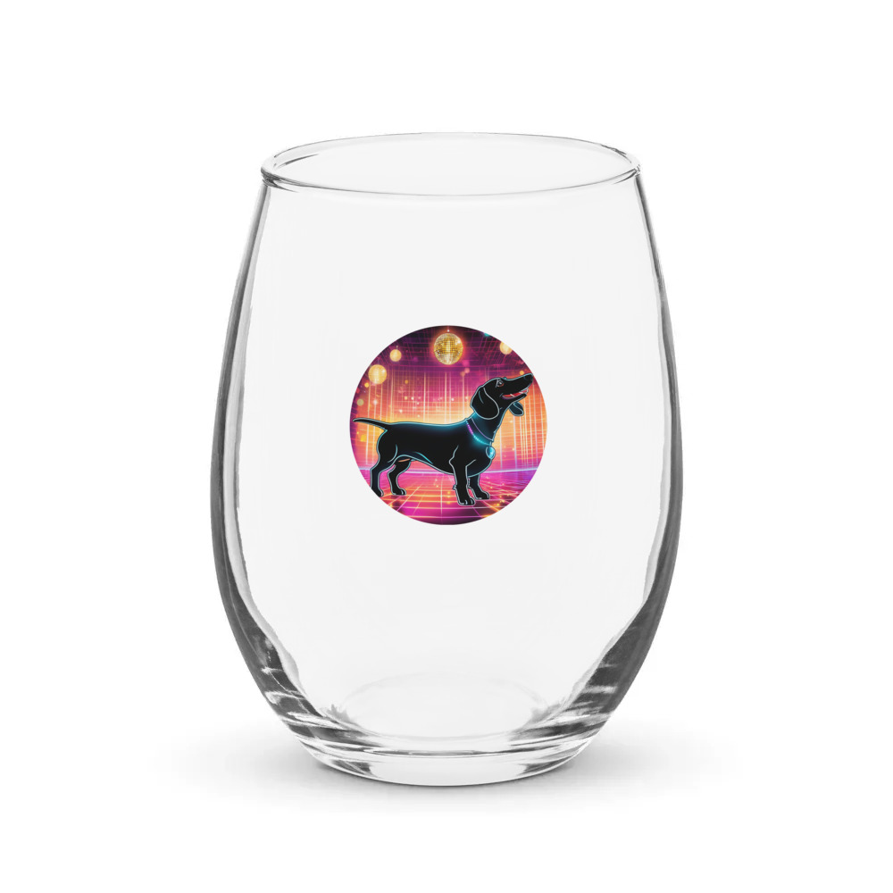 PugMug Custom Black Dachshund Stemless Wine Glass