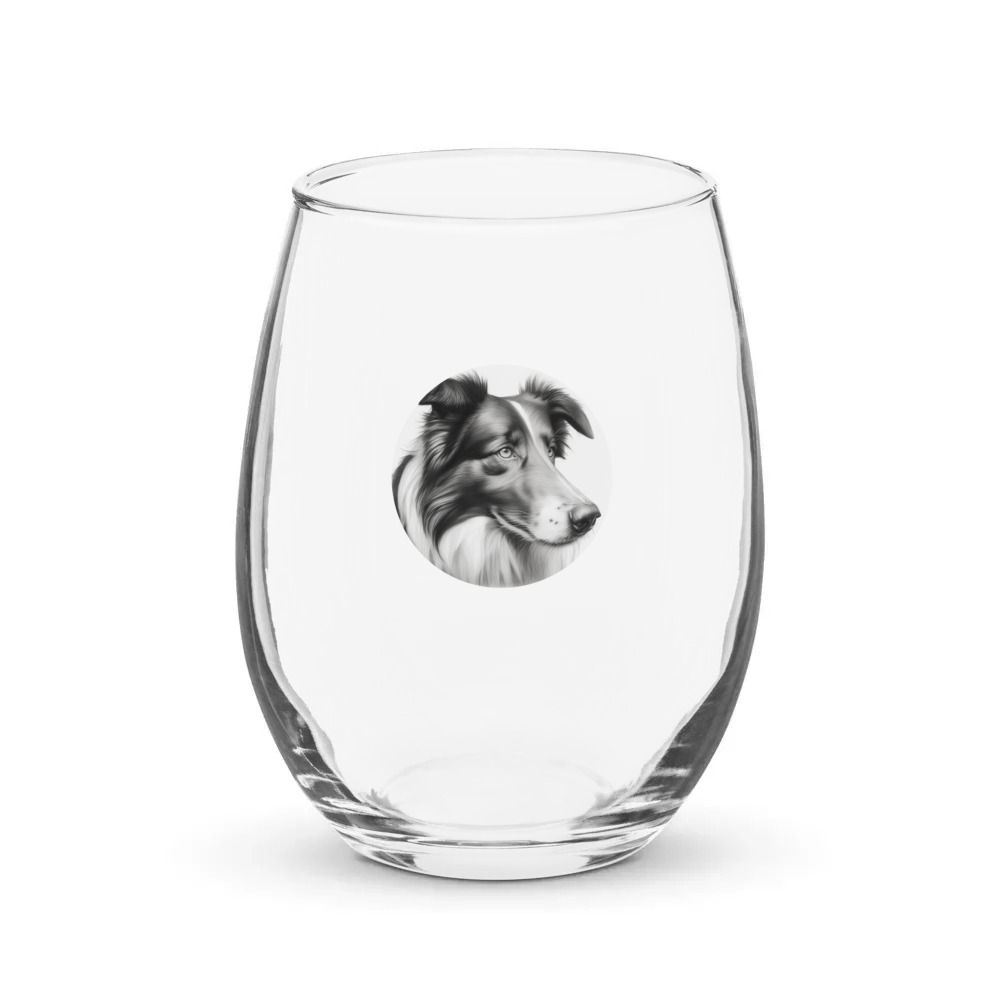 PugMug Custom Collie Stemless Wine Glass