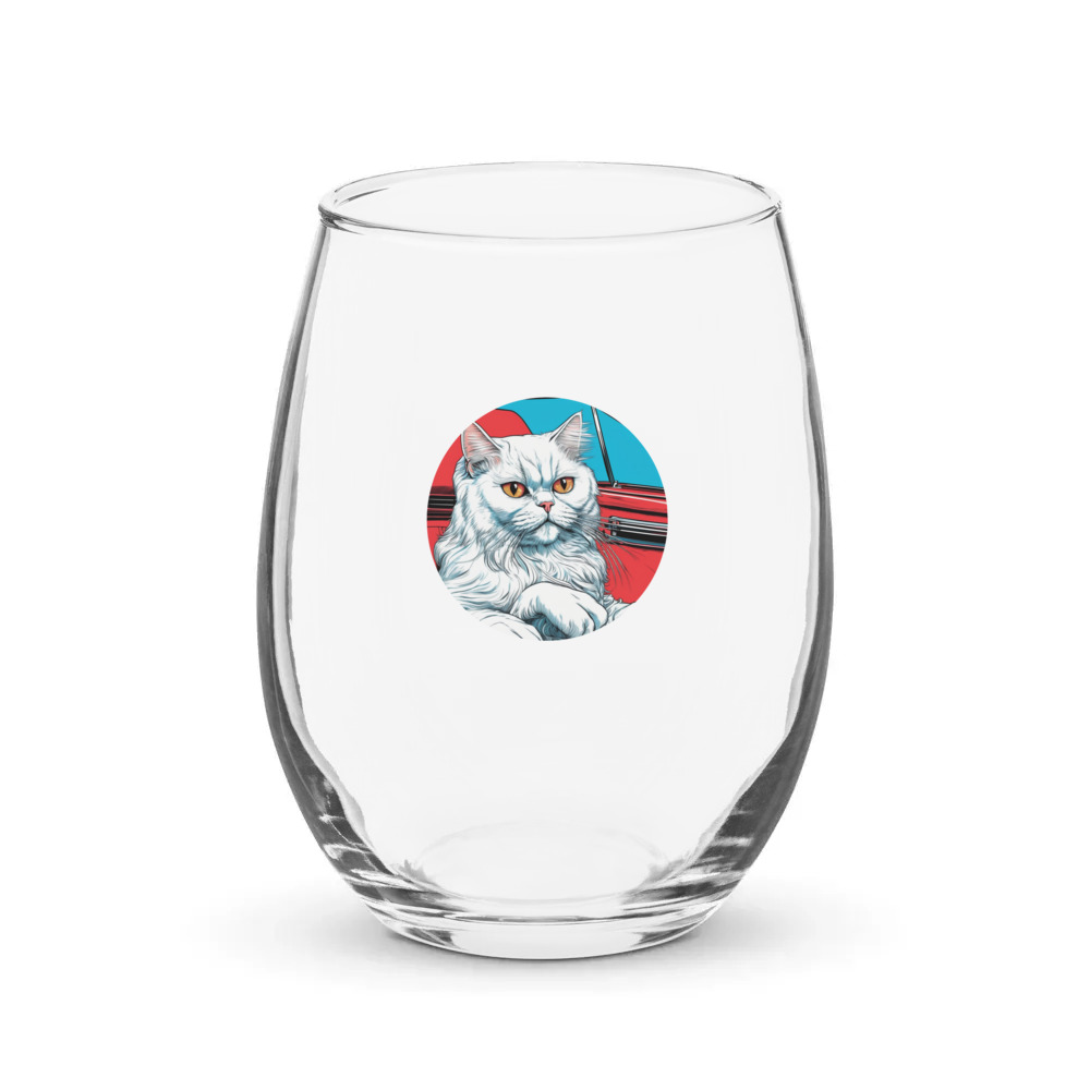PugMug Custom White Persian Cat Stemless Wine Glass