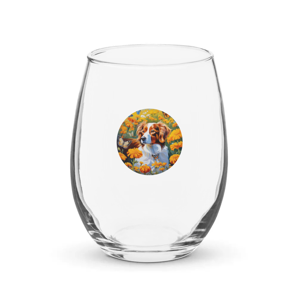 PugMug Custom Brittany Dog Stemless Wine Glass