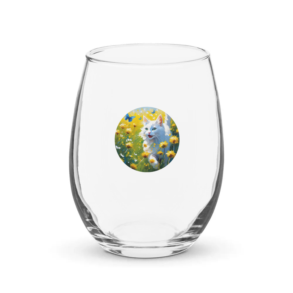PugMug Custom White Companion Cat Stemless Wine Glass