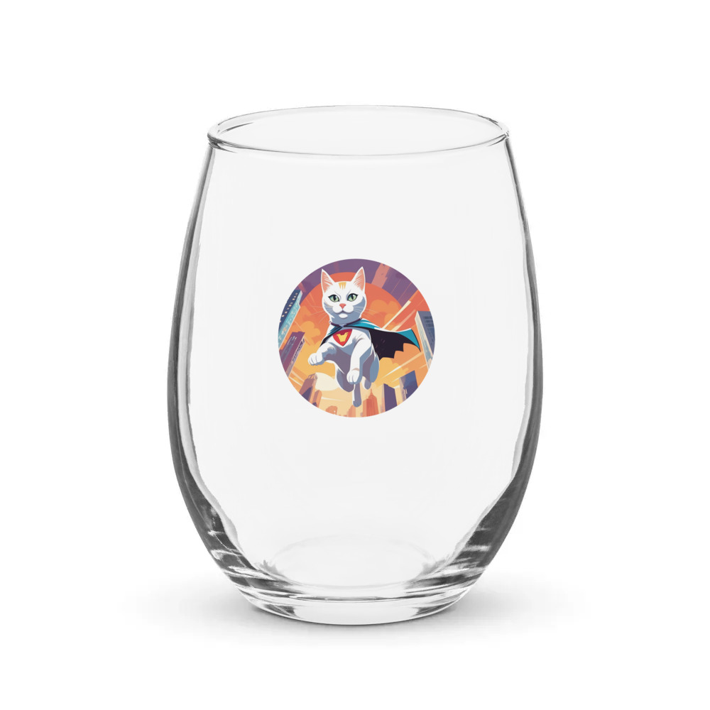 PugMug Custom White Companion Cat Stemless Wine Glass