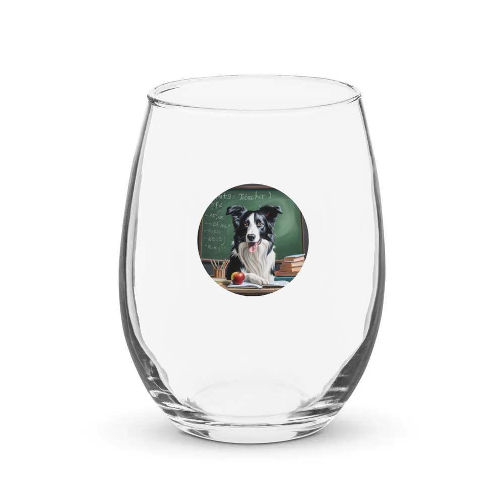 PugMug Custom Border Collie Stemless Wine Glass
