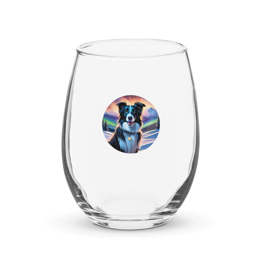 PugMug Custom Border Collie Stemless Wine Glass