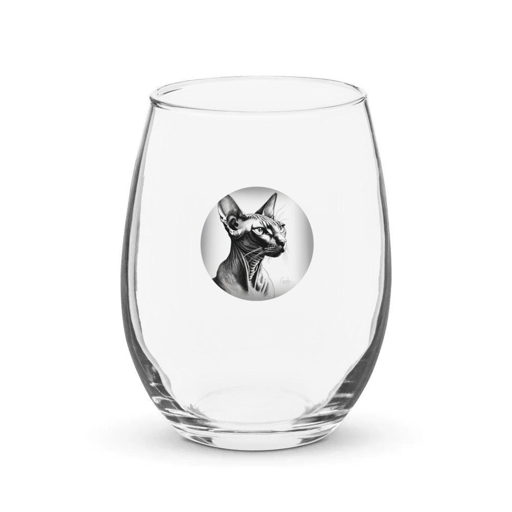 PugMug Custom Black Sphynx Cat Stemless Wine Glass
