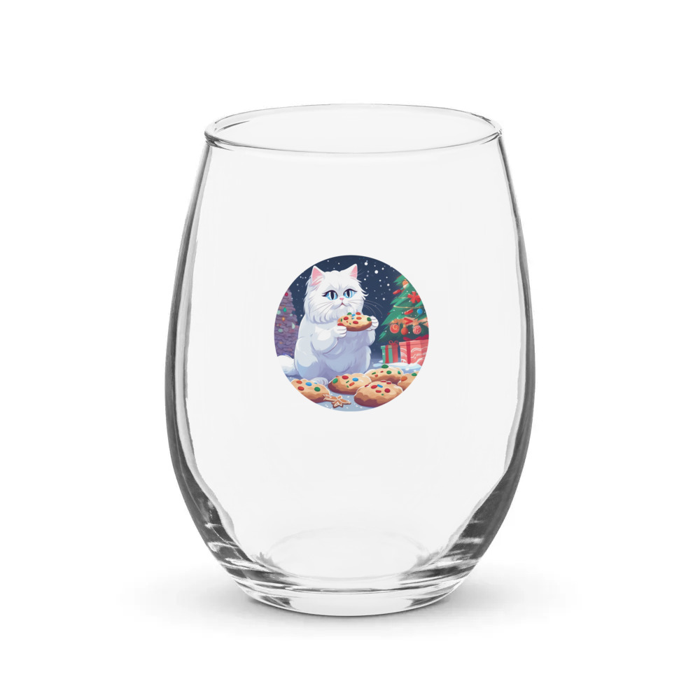 PugMug Custom White Persian Cat Stemless Wine Glass