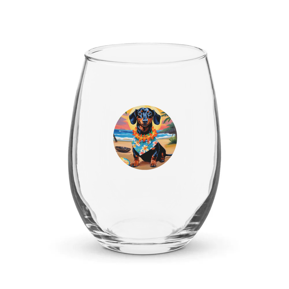 PugMug Custom Black Dachshund Stemless Wine Glass