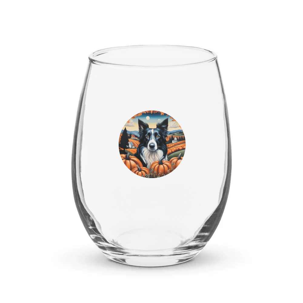 PugMug Custom Border Collie Stemless Wine Glass