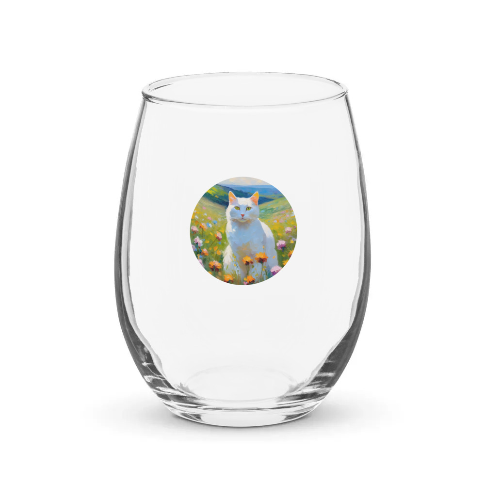 PugMug Custom White Companion Cat Stemless Wine Glass