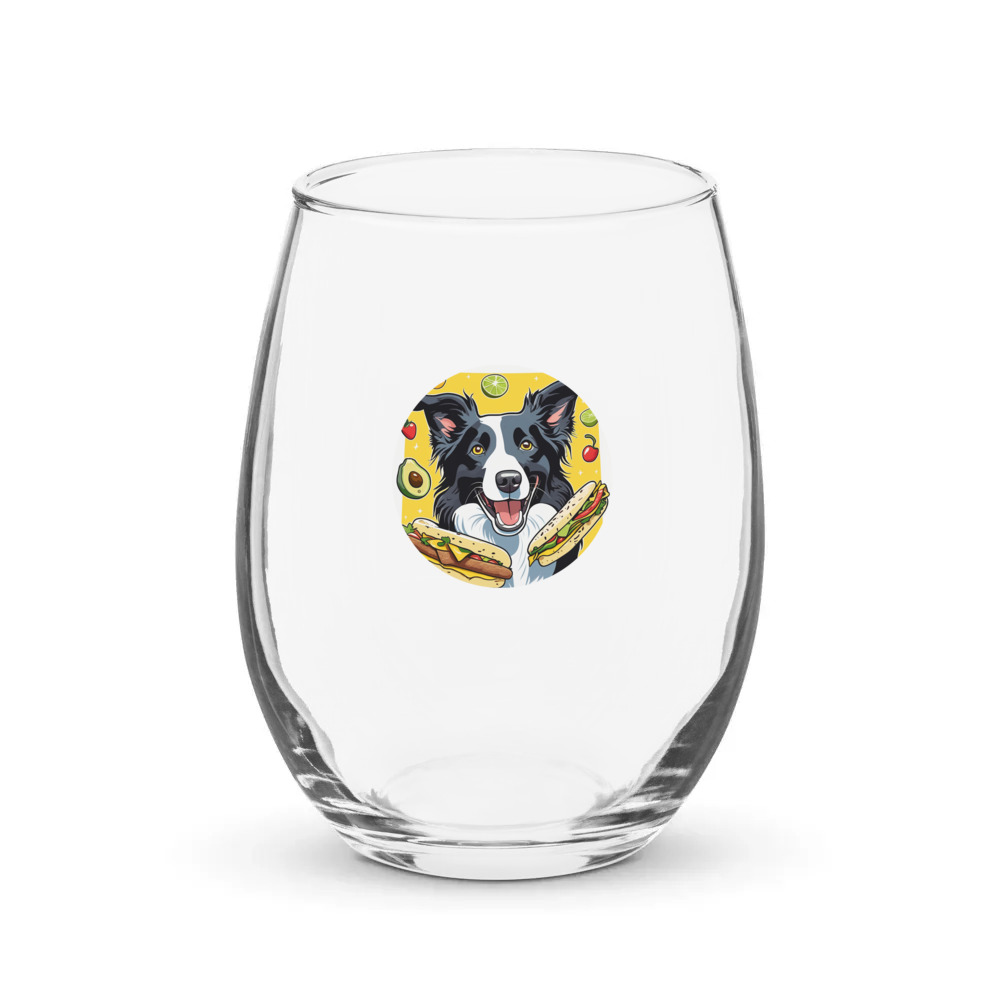 PugMug Custom Border Collie Stemless Wine Glass