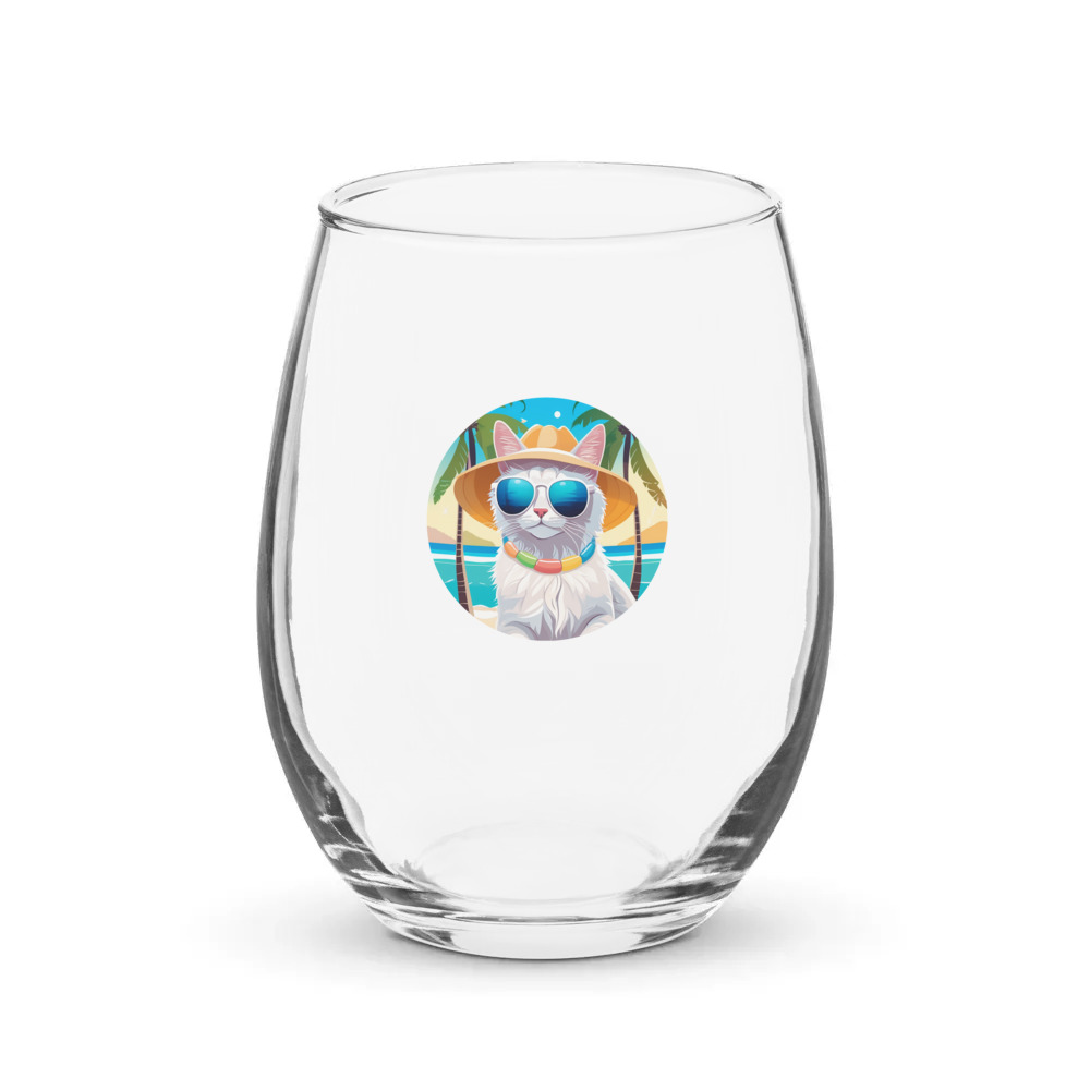 PugMug Custom White Companion Cat Stemless Wine Glass