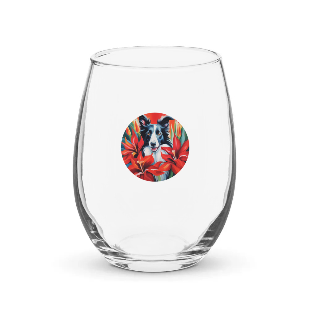 PugMug Custom Border Collie Stemless Wine Glass