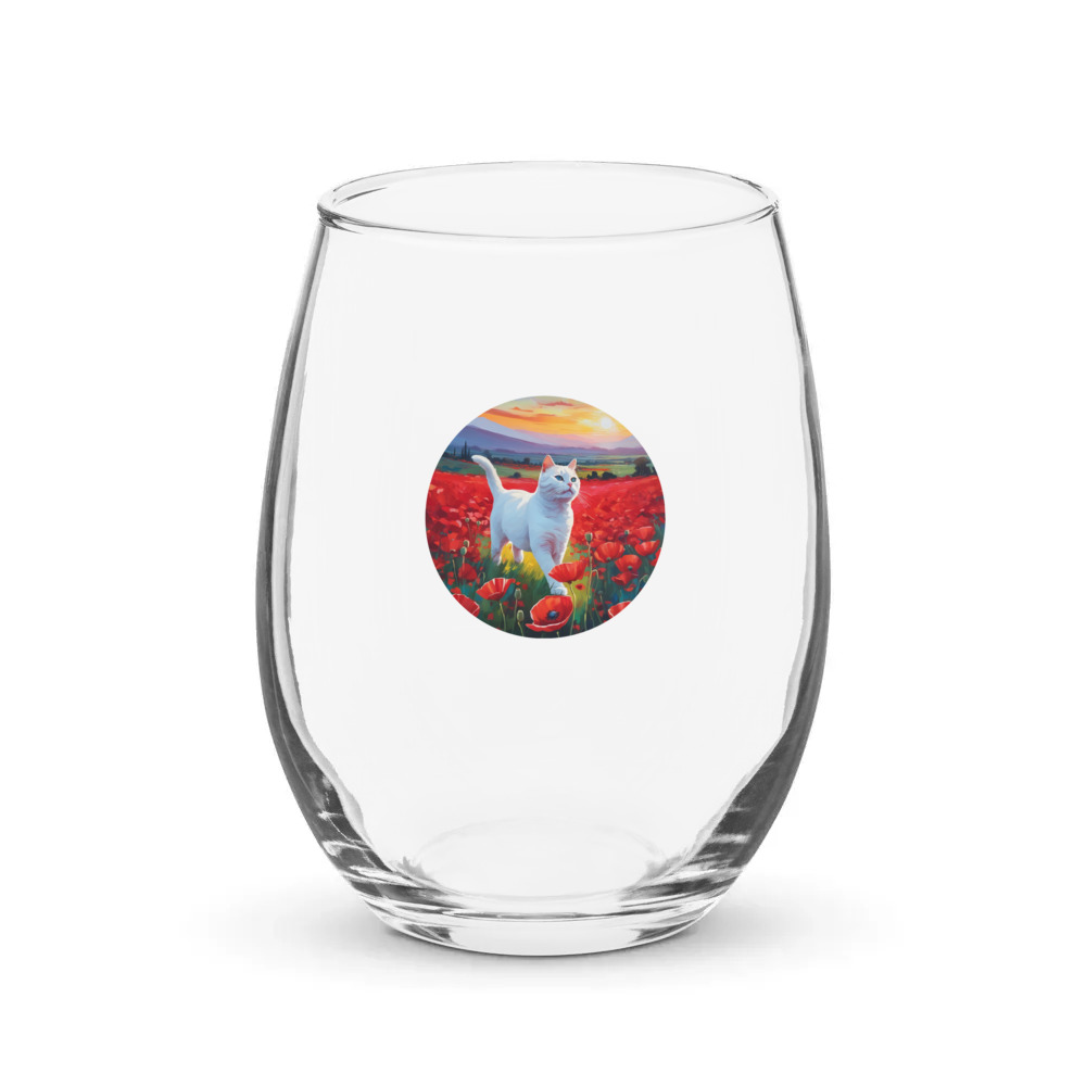 PugMug Custom White Companion Cat Stemless Wine Glass