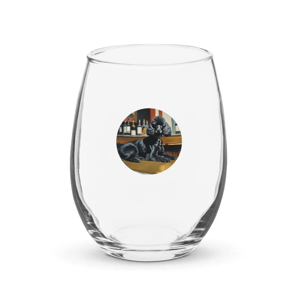 PugMug Custom Black Poodle Stemless Wine Glass