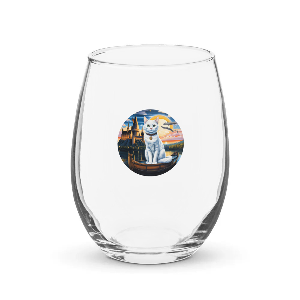 PugMug Custom White Companion Cat Stemless Wine Glass