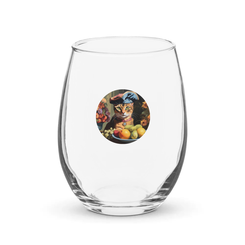 PugMug Custom Tabby Abyssinian Cat Stemless Wine Glass