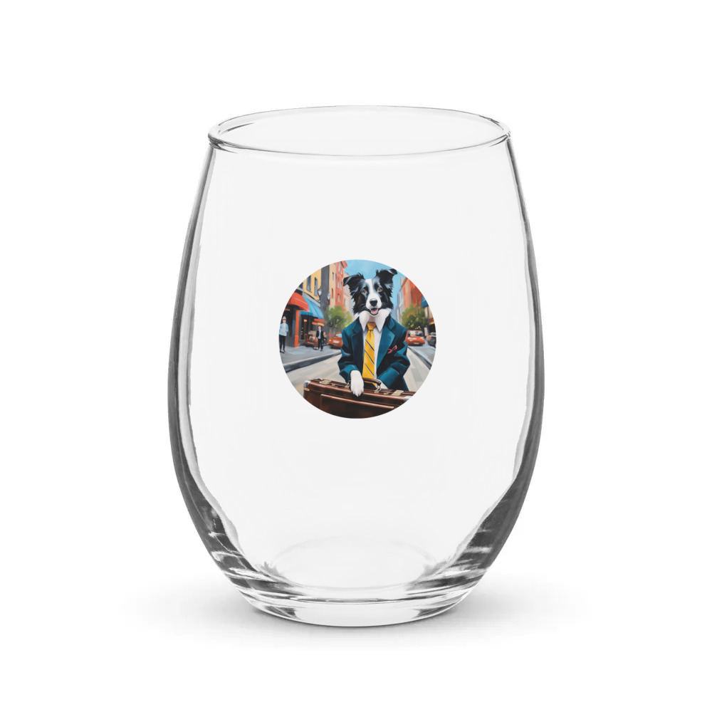 PugMug Custom Border Collie Stemless Wine Glass
