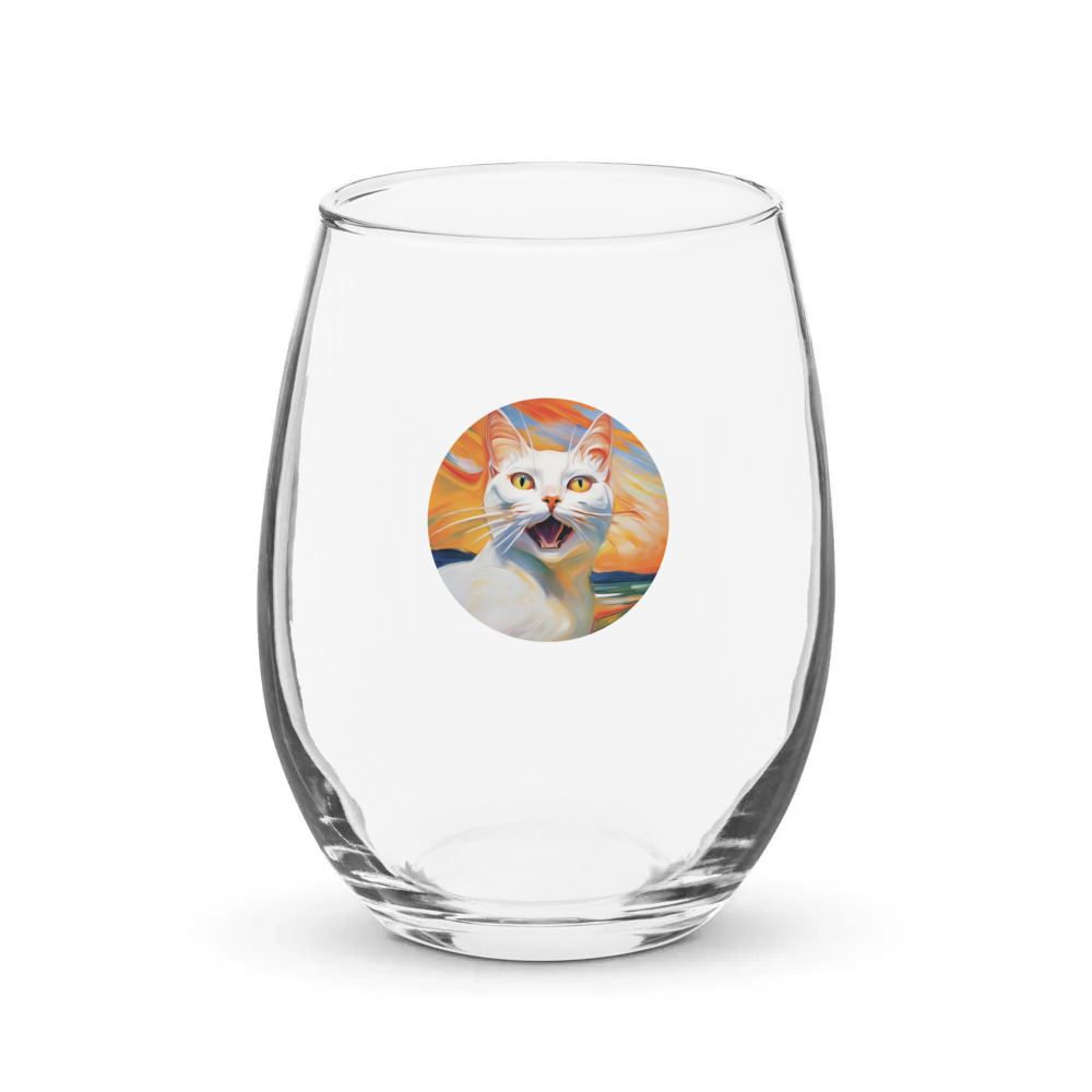 PugMug Custom White Companion Cat Stemless Wine Glass