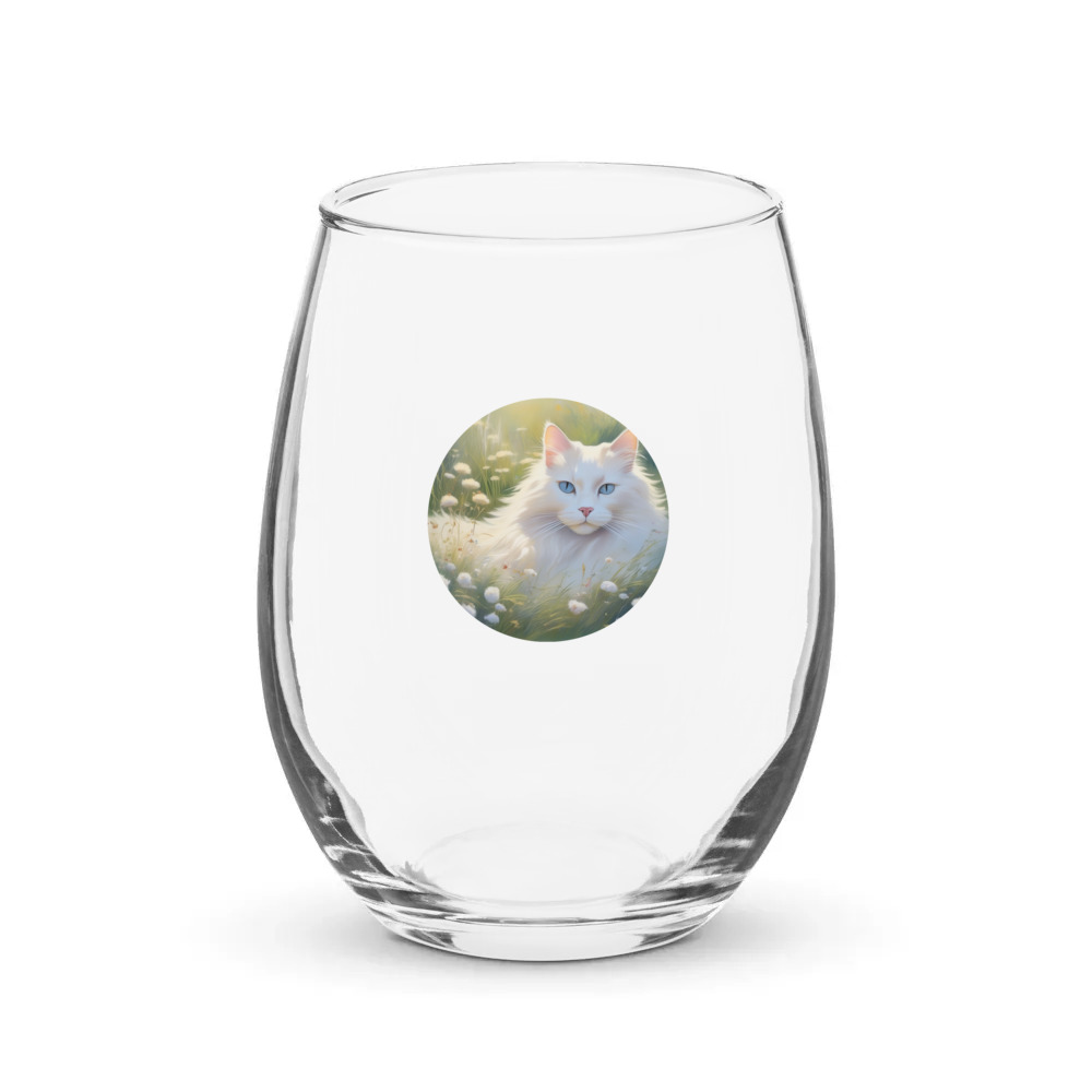 PugMug Custom White Ragdoll Cat Stemless Wine Glass