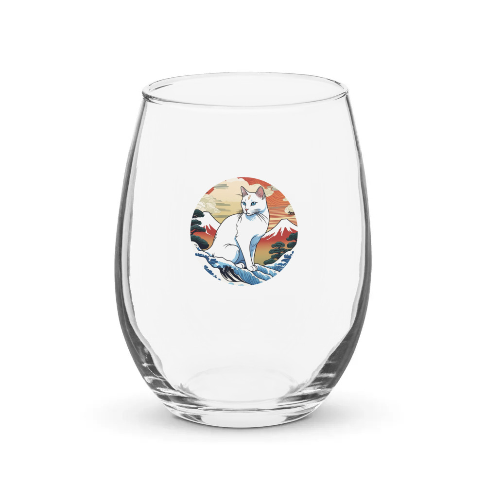 PugMug Custom White Companion Cat Stemless Wine Glass