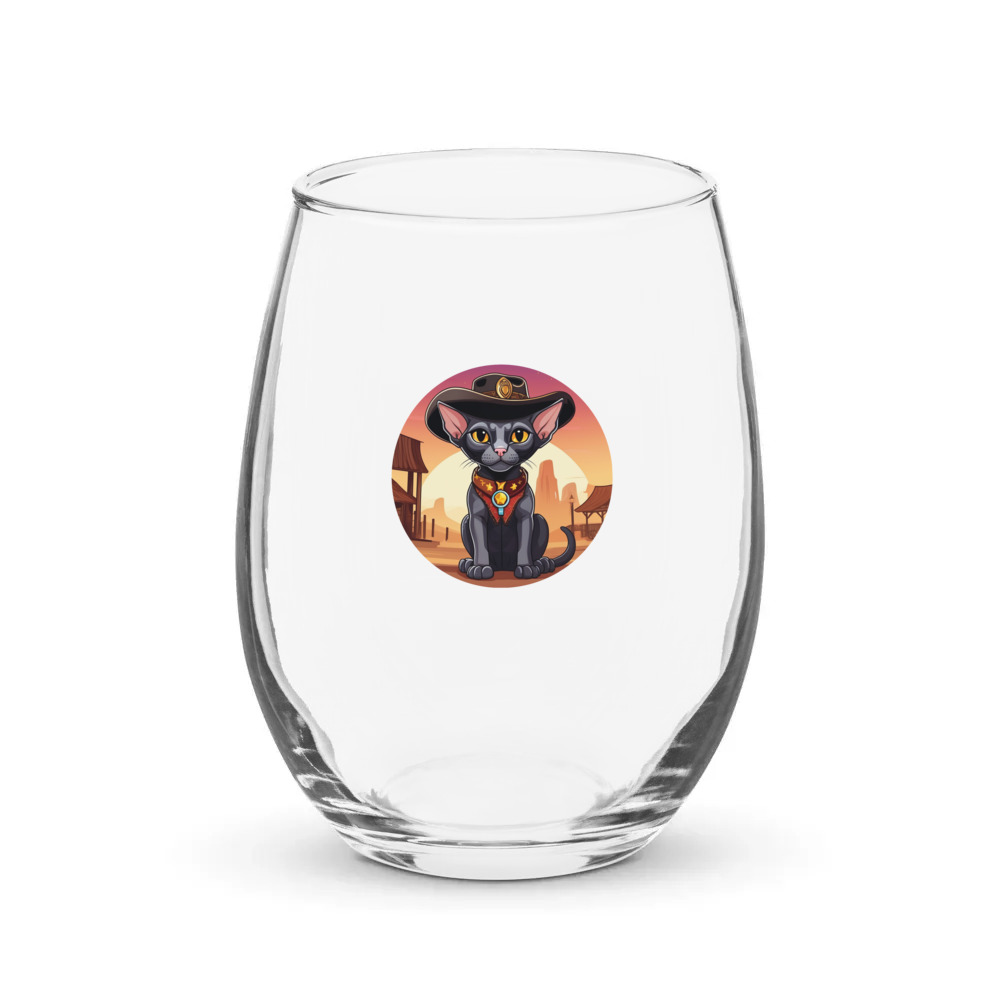 PugMug Custom Black Sphynx Cat Stemless Wine Glass