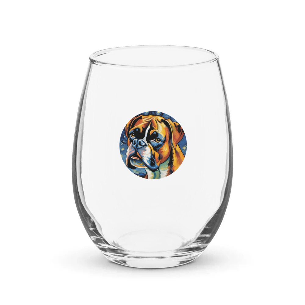 PugMug Custom Boxer Dog Stemless Wine Glass