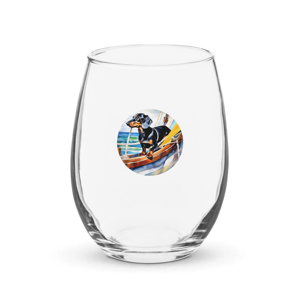 PugMug Custom Black Dachshund Stemless Wine Glass