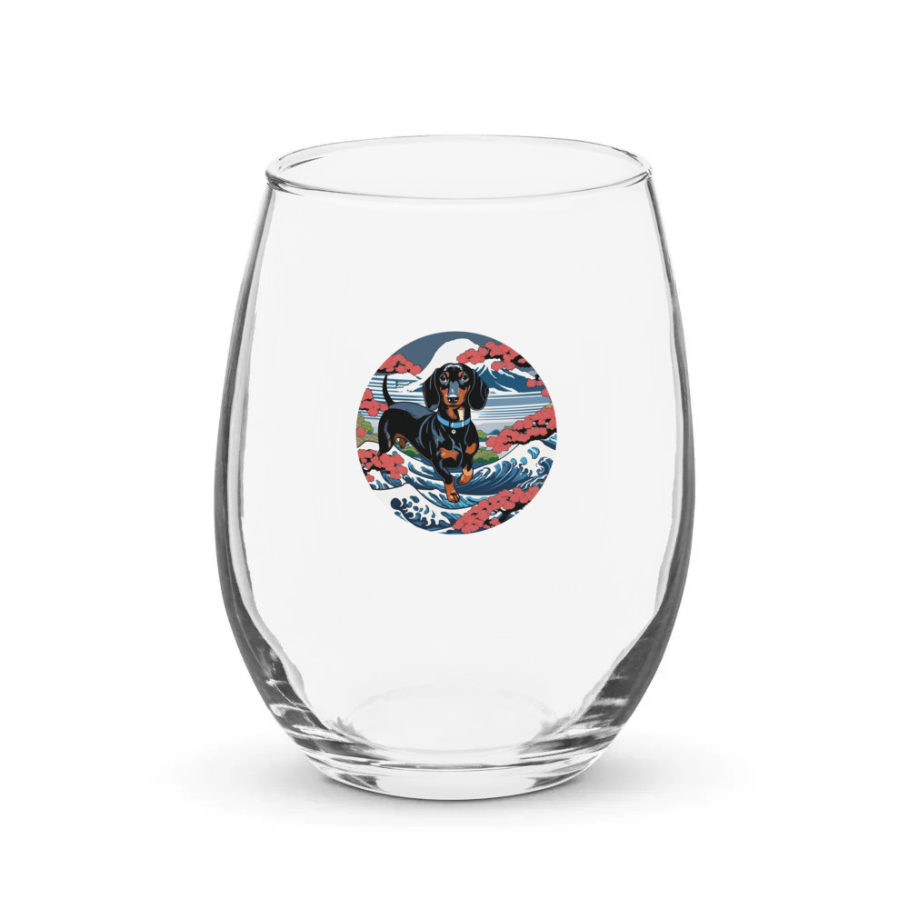 PugMug Custom Black Dachshund Stemless Wine Glass