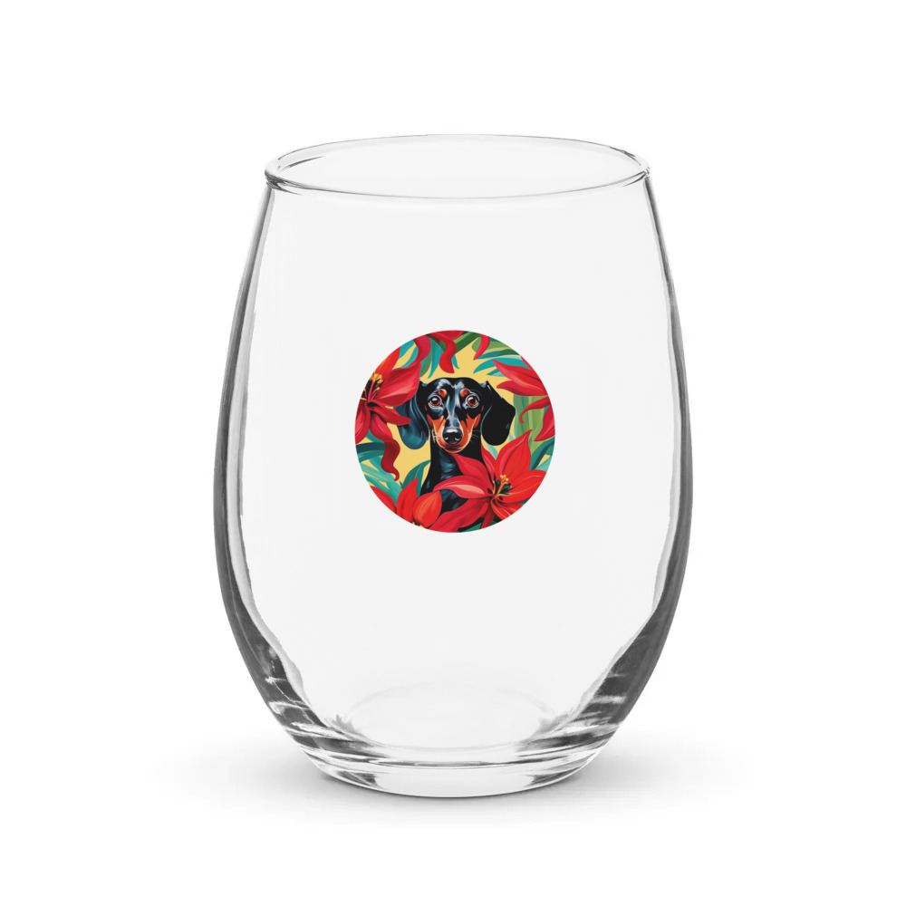 PugMug Custom Black Dachshund Stemless Wine Glass