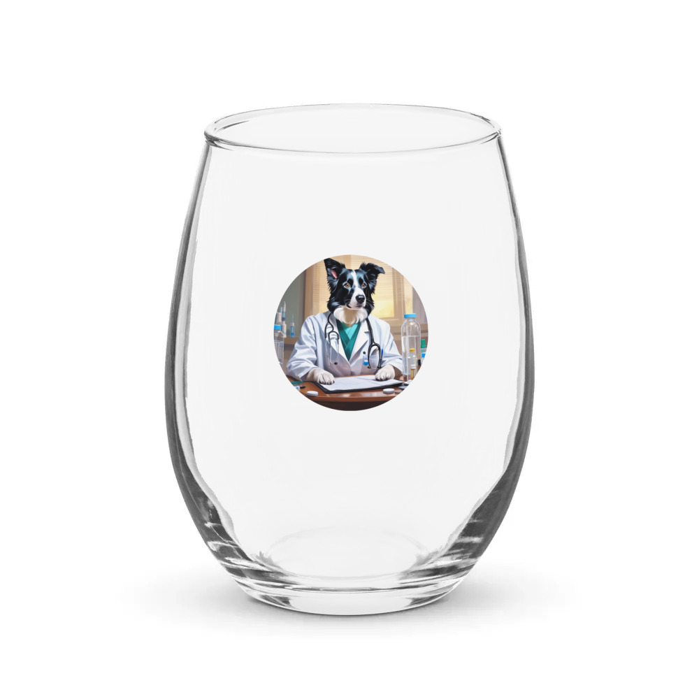 PugMug Custom Border Collie Stemless Wine Glass