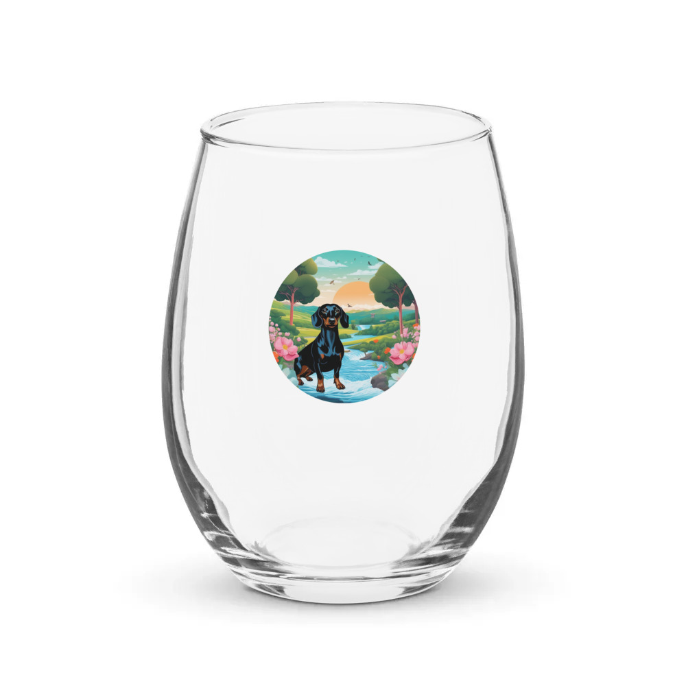 PugMug Custom Black Dachshund Stemless Wine Glass
