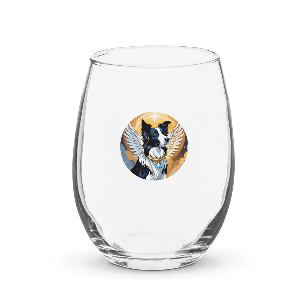 PugMug Custom Border Collie Stemless Wine Glass