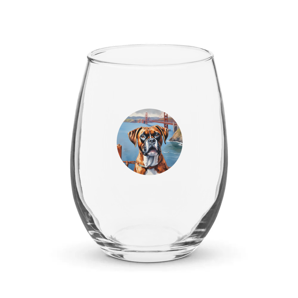 PugMug Custom Boxer Dog Stemless Wine Glass