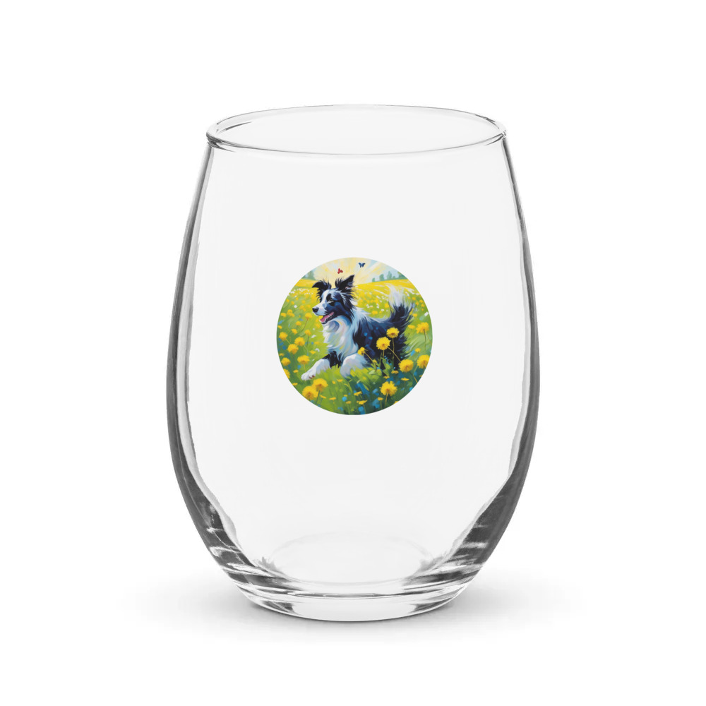 PugMug Custom Border Collie Stemless Wine Glass