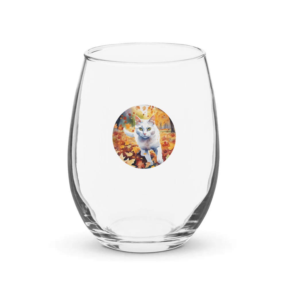 PugMug Custom White Companion Cat Stemless Wine Glass