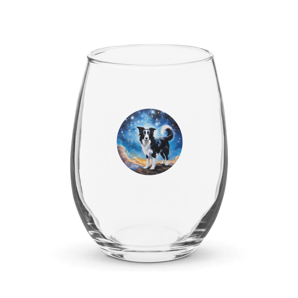 PugMug Custom Border Collie Stemless Wine Glass