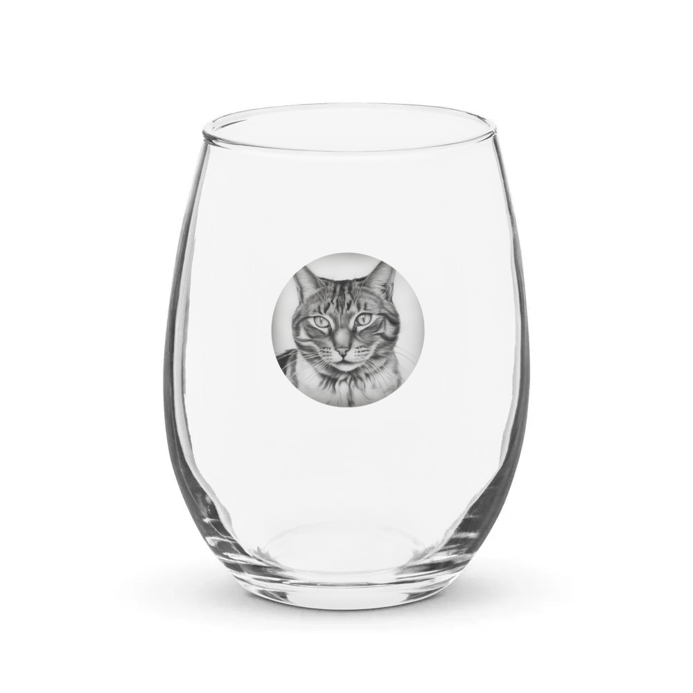 PugMug Custom Tabby Companion Cat Stemless Wine Glass