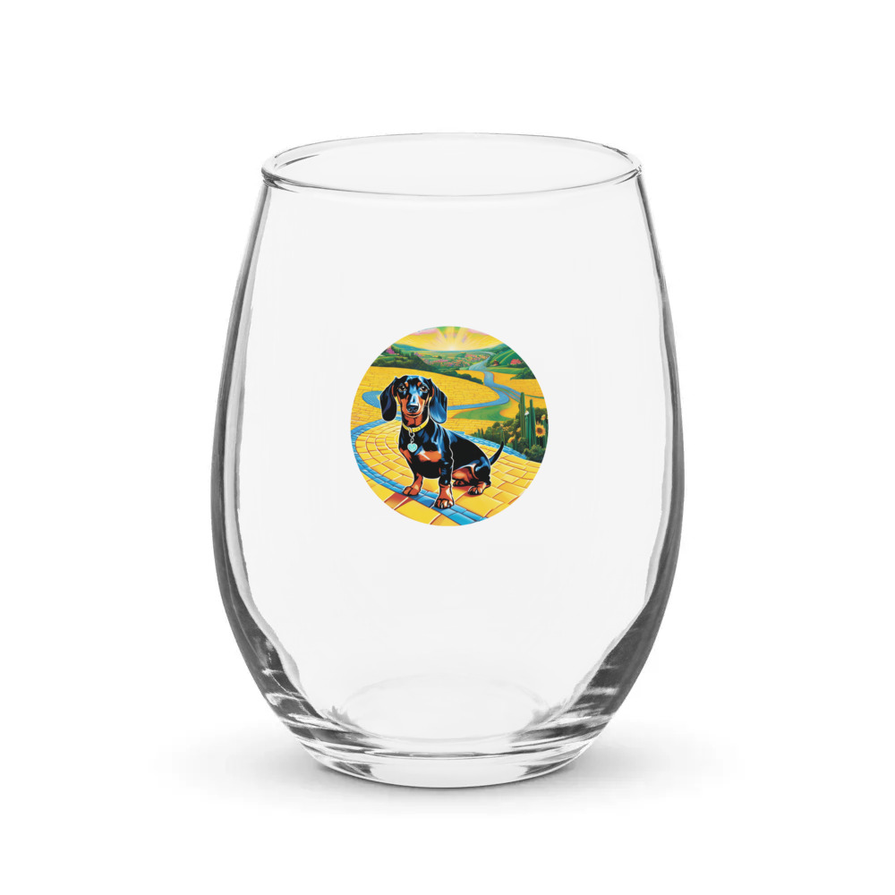 PugMug Custom Black Dachshund Stemless Wine Glass